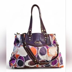 Coach Purple Dot Print Canvas Tote Bag